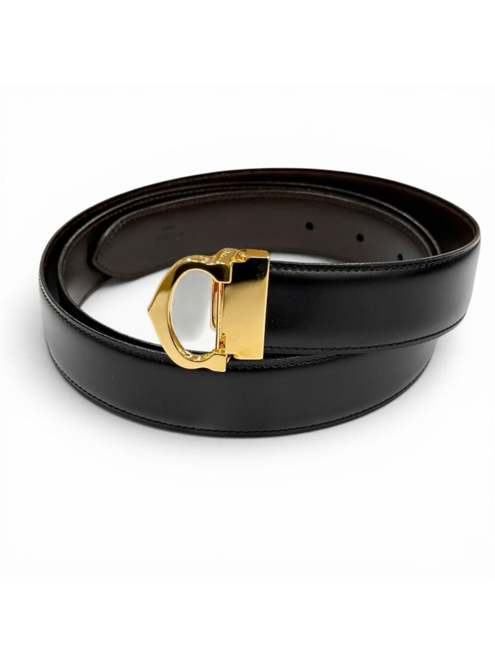 Cartier Must de Cartier Leather Reversible Belt Black Dark Brown Gold